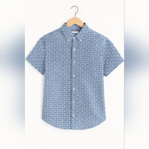 J.Crew Classic Blue White Geometric Print Short Sleeve Shirt Large